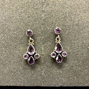 Vintage Sterling Silver Cut Amethyst Dangle Earrings from NYC Gorgeous
